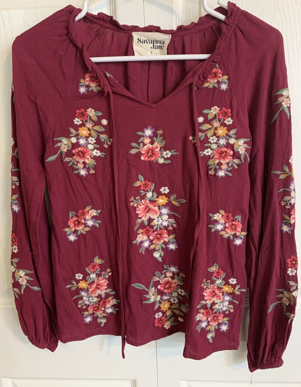 Savanna Jane Blouse Shirt Womens S Floral Embroidered Peasant Boho